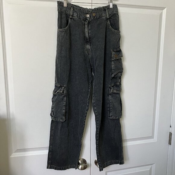 Parsley & Sage Eleanor Cargo Jeans Womens S Faded Black Baggy - Picture 5 of 12